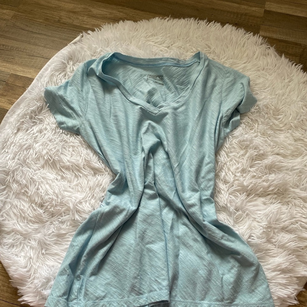 Patagonia size small light blue v neck tee.